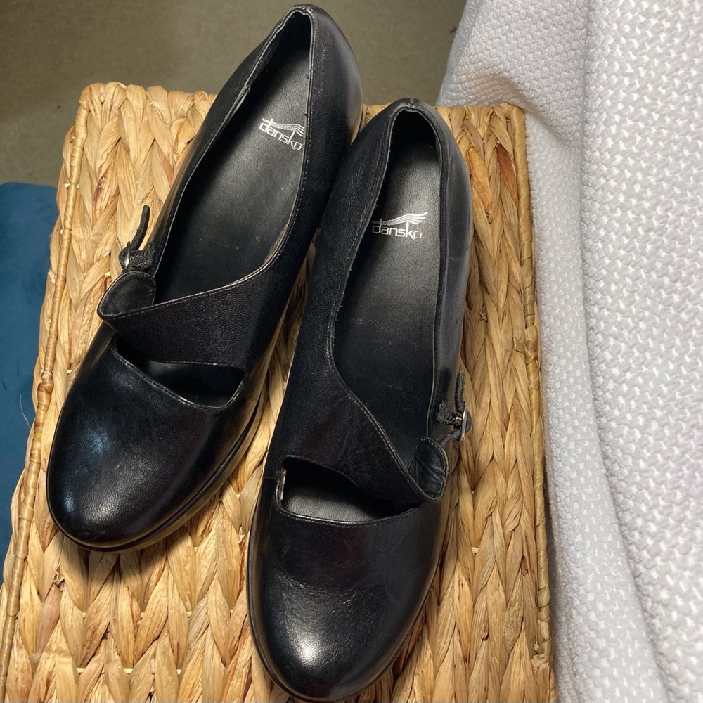 Dansko Black Leather Mary Jane Heels